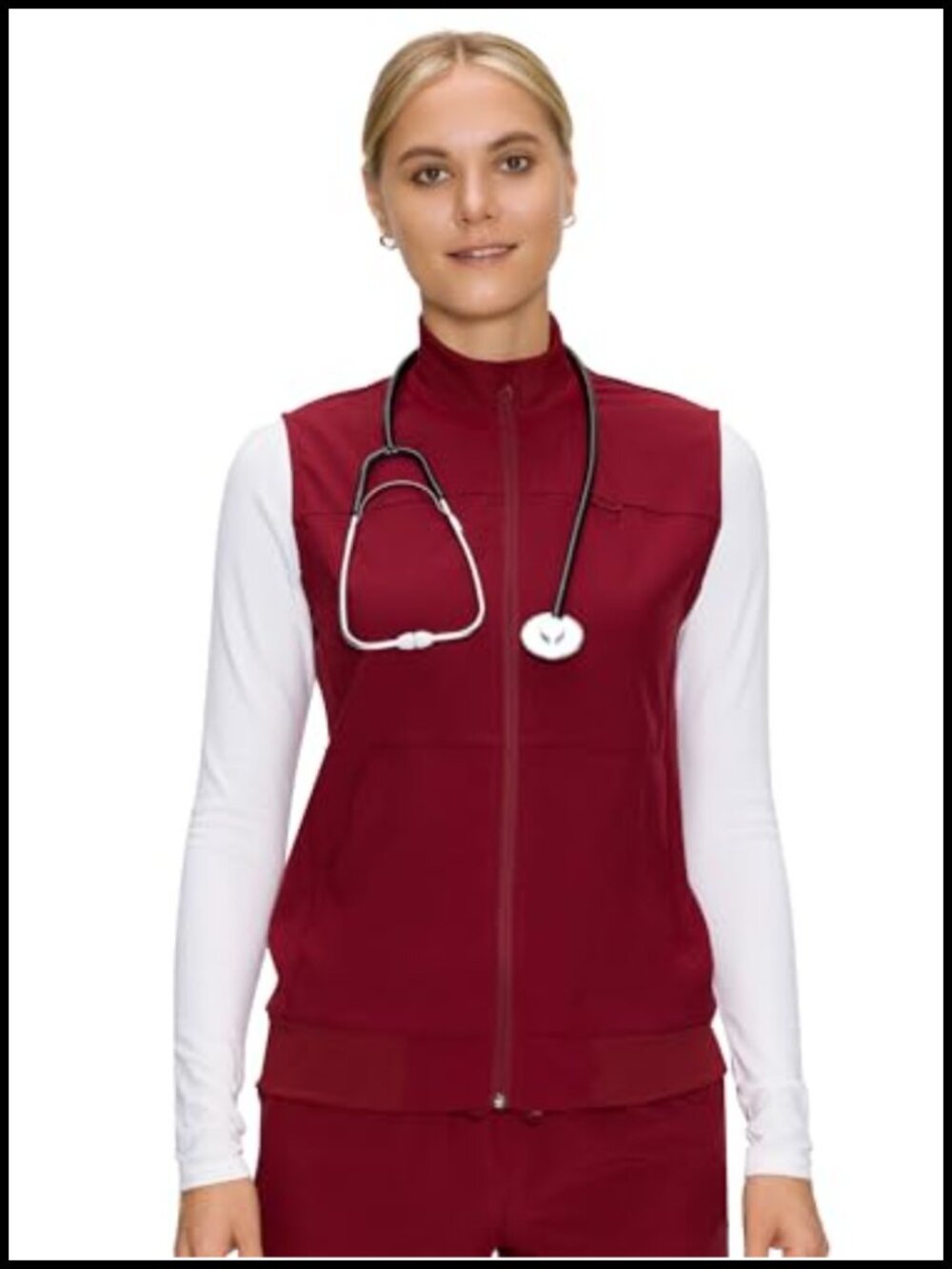 Women's Scrubs Vest Nurse Healthcare 3 Pockets Slim Fit Polyester Spandex